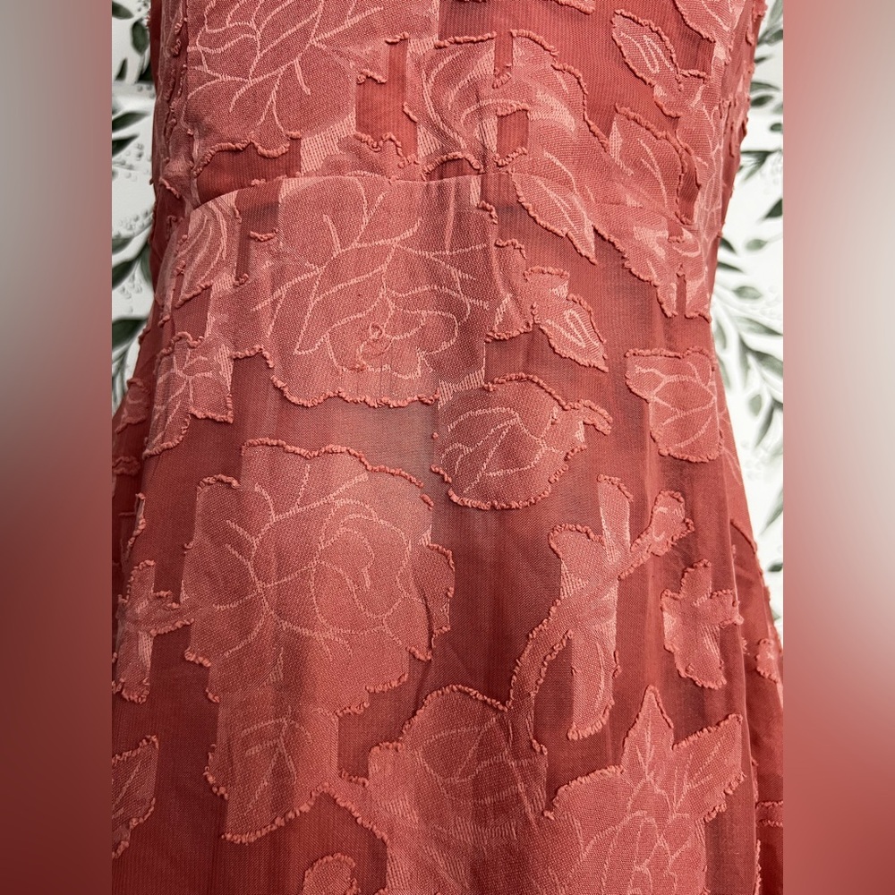 Romantic Ferlema Rusty Rose Floral Burnout Maxi Dress Size L Pink Sleeveless New - Picture 5 of 10